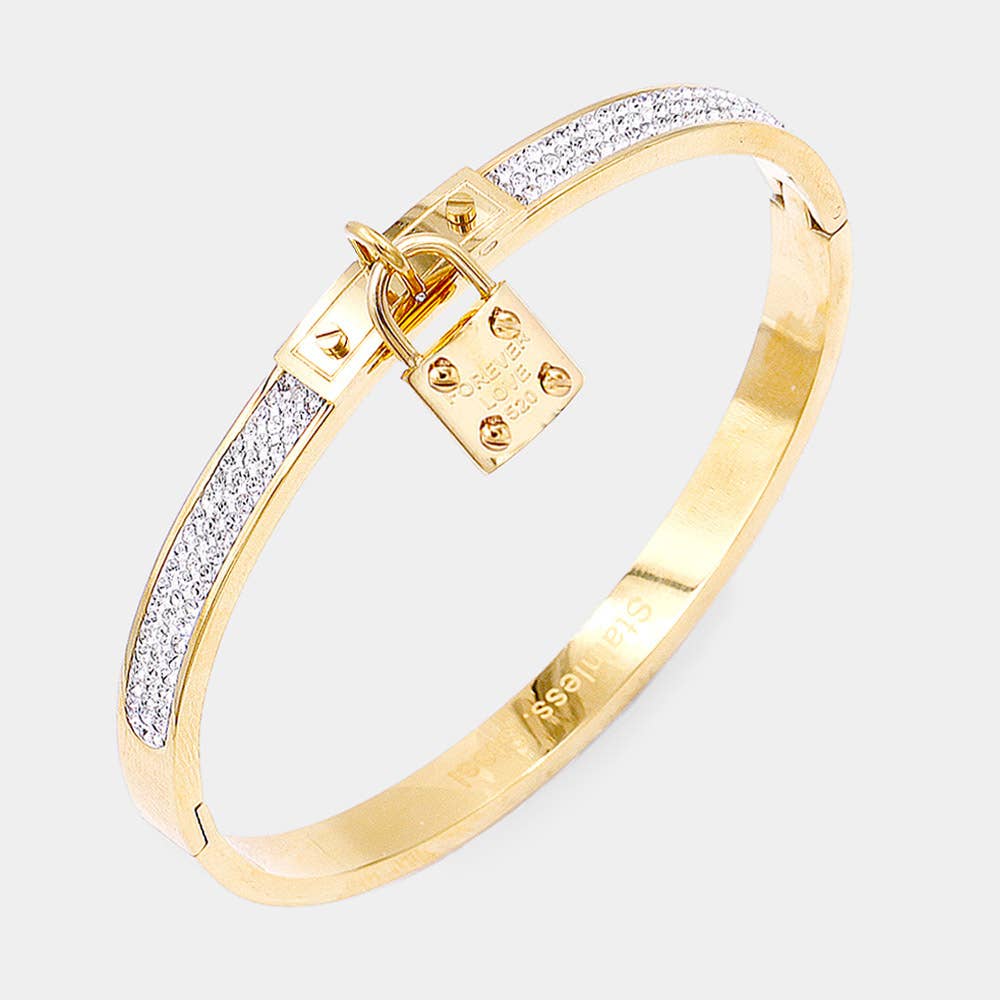 FOREVER LOVE Metal Lock Charm Stainless Steel Bracelet