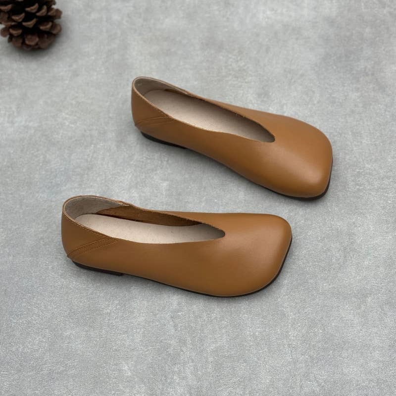 Women Summer Solid Soft Leather Low Heel Shoes