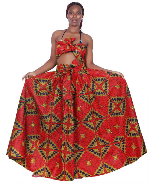 16317-288 African Print Wax Print Skirt with Headwrap