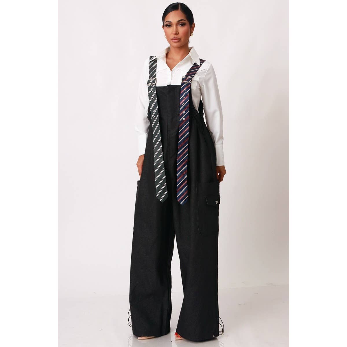 Stripe Tie Strap Detail Wide Leg Jumpsuit