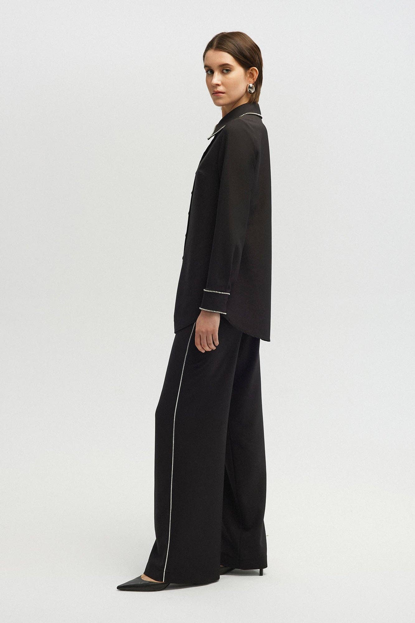 STONE EMBELLISHED CREPE SHIRT