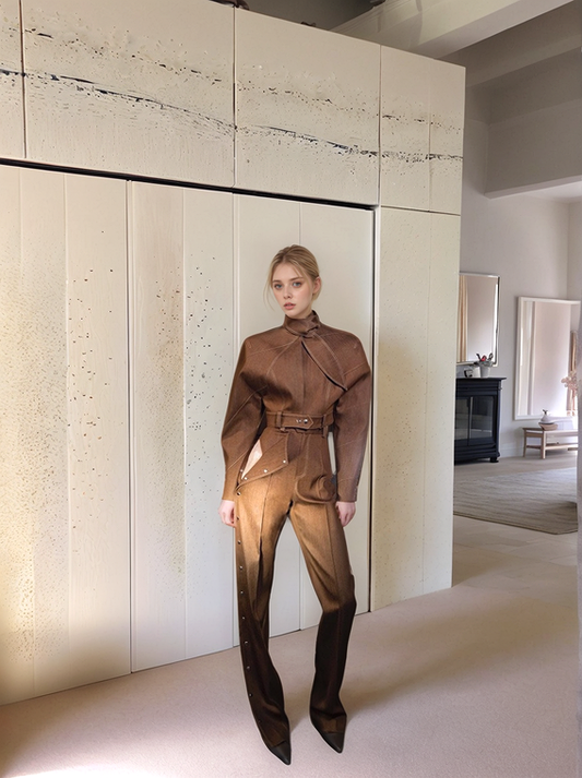 Retro Distressed Two-Piece Suit:Lace-Up Jacket & Pants (pre-order)